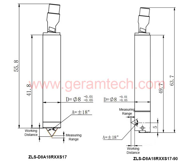 Chromatic Confocal Distance Sensor D8A18 Dimension