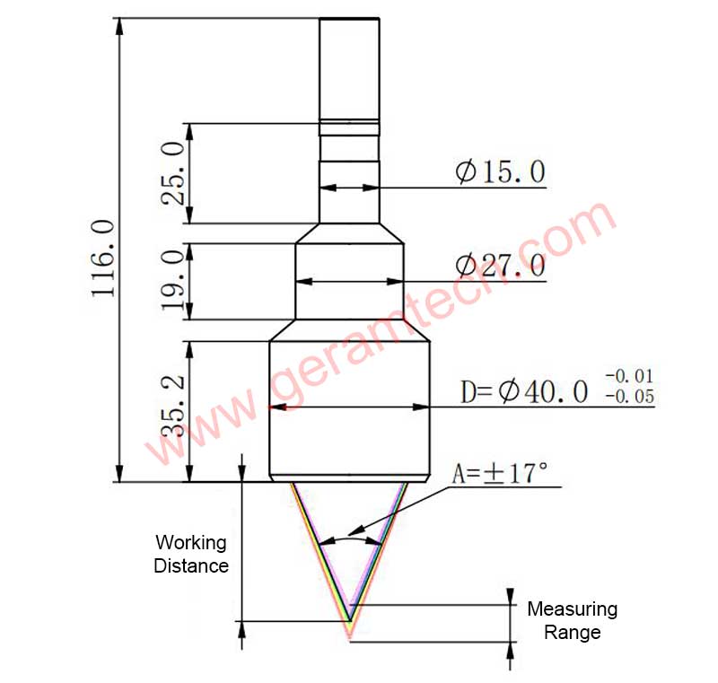 Confocal White Light Sensor D40A17 Dimension